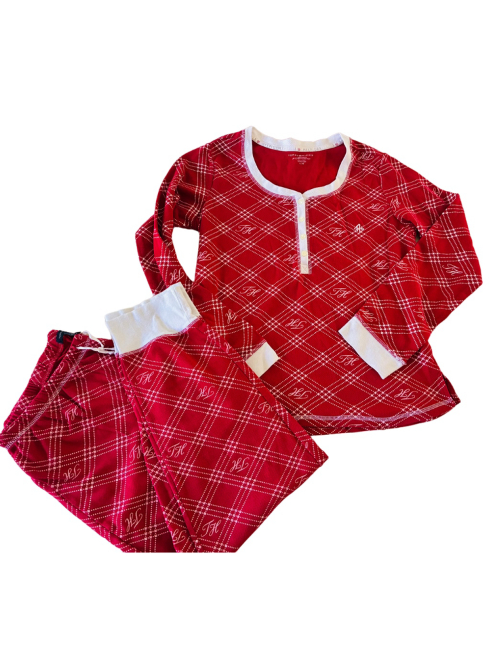 Tommy Hilfiger monogram red & white pajama set. Women large holiday Christmas
